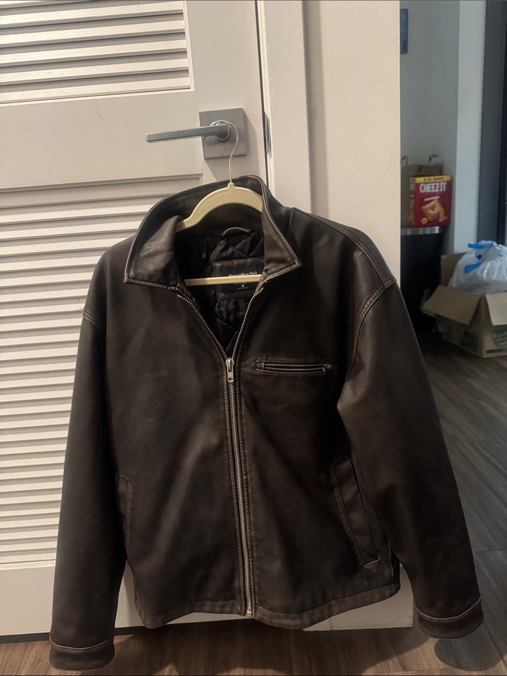 Abercrombie & Fitch Dark Brown Leather Bomber Jacket